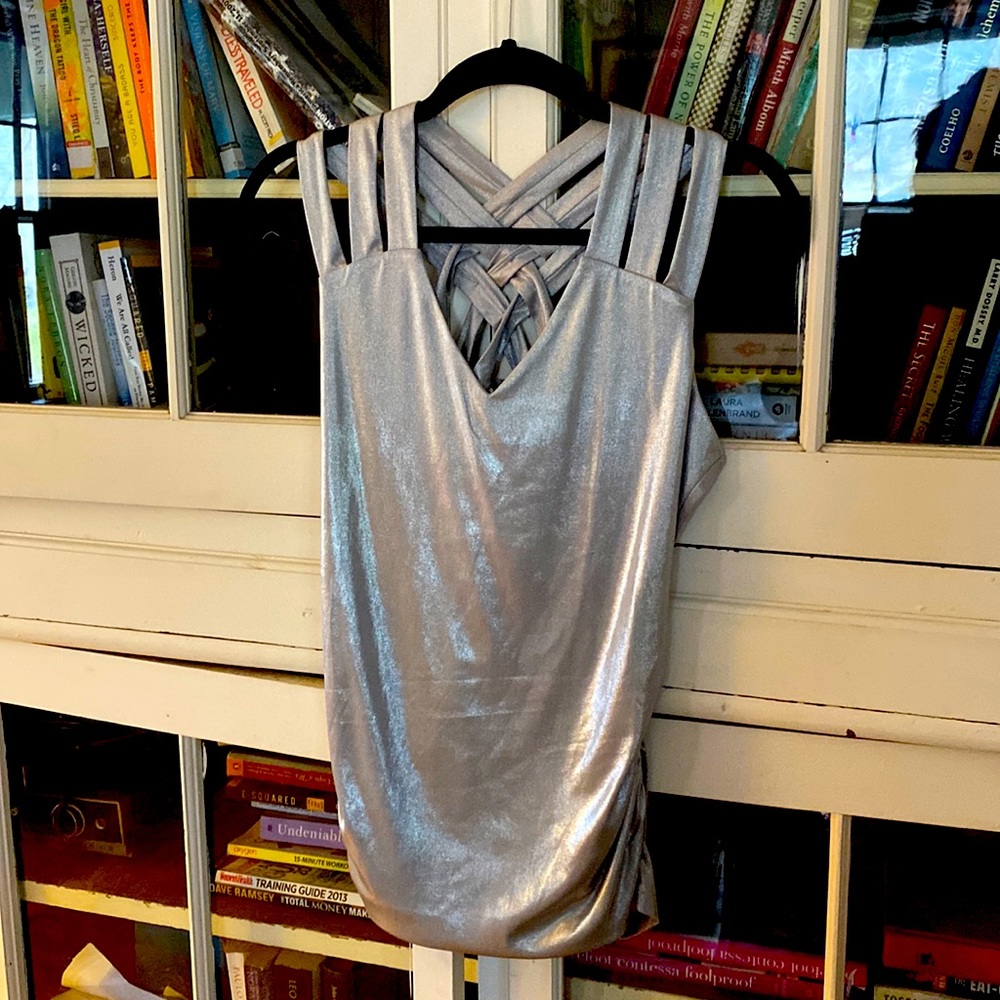 INC size medium shimmery silver top
